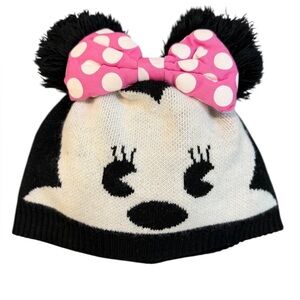 Disney Store Minnie Mouse Knit Beanie Hat Pink Polka Dot Bow | One Size